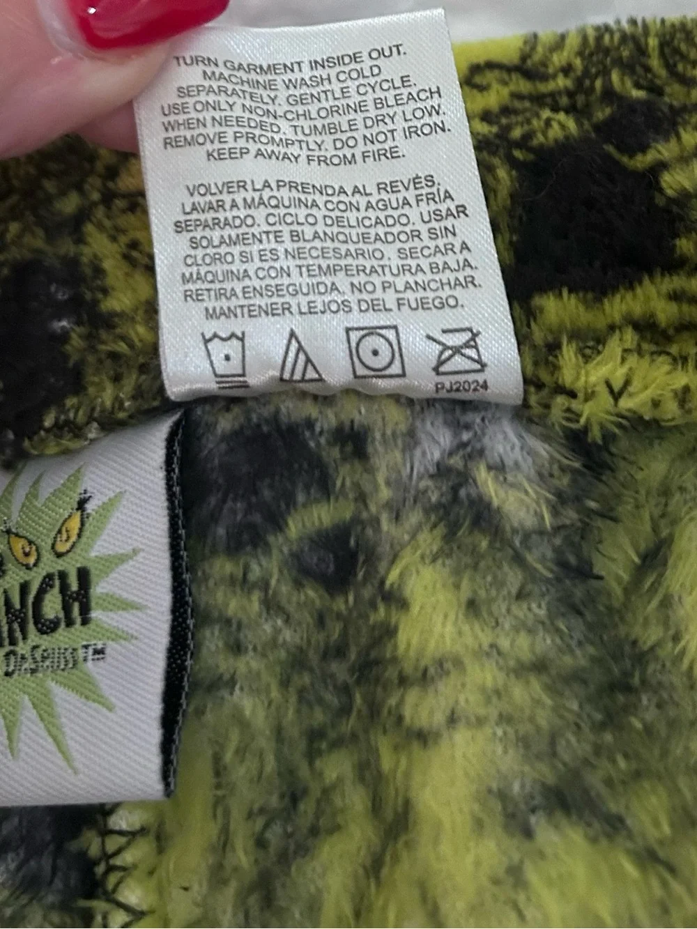 Green Grinch-Print Fleece Jogger Pants. Size L